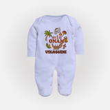 My First Onam Traditional Sleep Suit | Custom Sleep Suit for Celebrating Onam - BABY BLUE - New Born (Chest 7.5")
