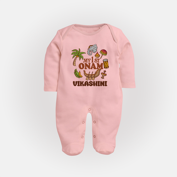 My First Onam Traditional Sleep Suit | Custom Sleep Suit for Celebrating Onam - BABY PINK - New Born (Chest 7.5")