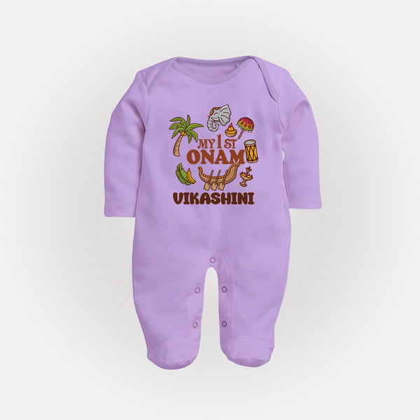 My First Onam Traditional Sleep Suit | Custom Sleep Suit for Celebrating Onam - LILAC - New Born (Chest 7.5")
