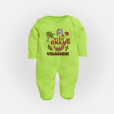 My First Onam Traditional Sleep Suit | Custom Sleep Suit for Celebrating Onam - LIME GREEN - New Born (Chest 7.5")