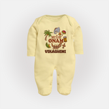 My First Onam Traditional Sleep Suit | Custom Sleep Suit for Celebrating Onam - PASTEL YELLOW - New Born (Chest 7.5")