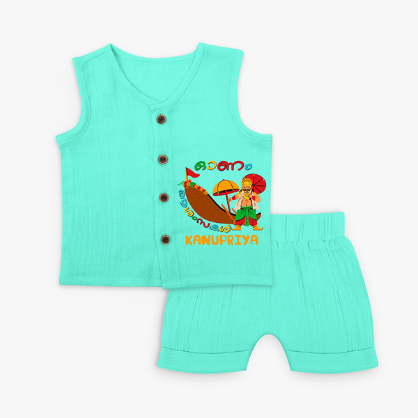 Onam Ashamsakal - Customised Cute Jabla for kids - AQUA GREEN - 0-3 Month Old (Chest 9.8")