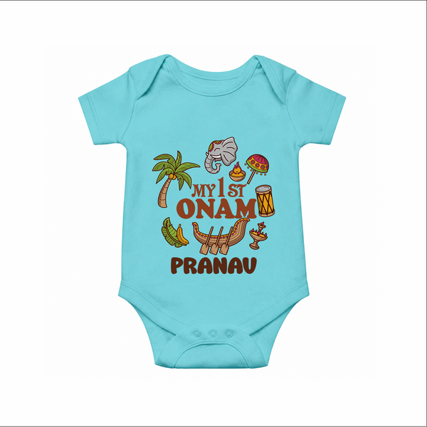 My First Onam Kerala Festival Icons Romper - ARCTIC BLUE - New Born (Chest 14")