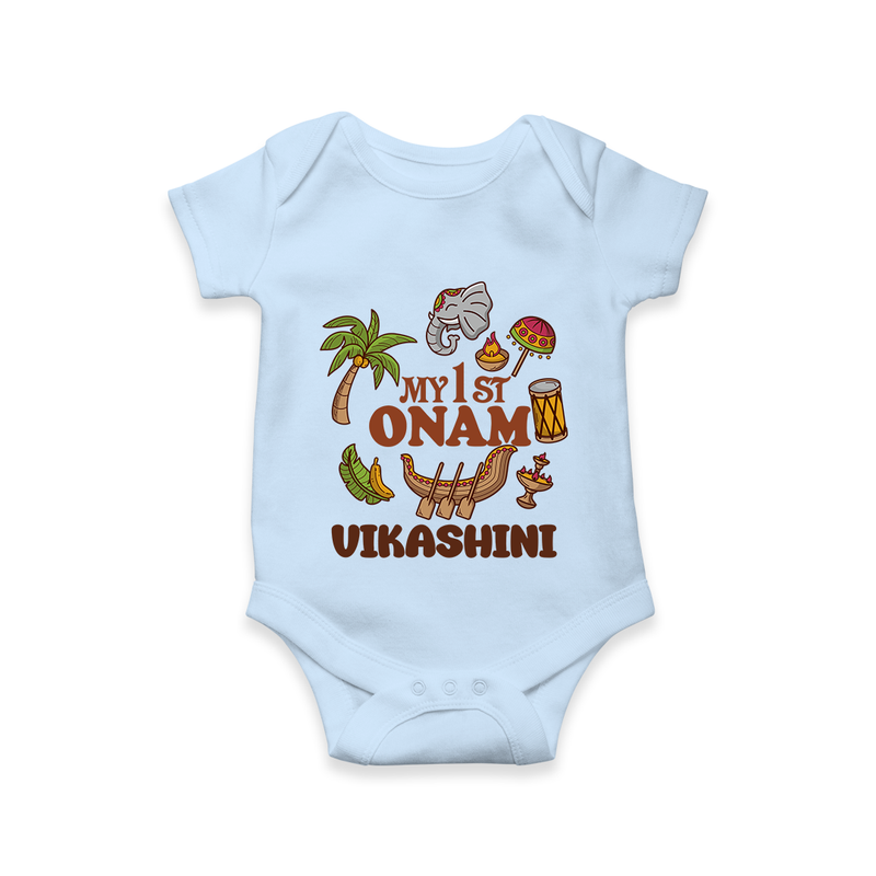My First Onam Traditional Romper / Onesie | Custom Romper / Onesie for Celebrating Onam - BABY BLUE - New Born (Chest 14")