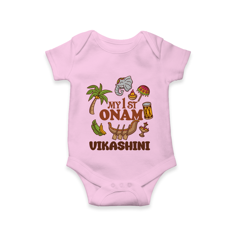 My First Onam Traditional Romper / Onesie | Custom Romper / Onesie for Celebrating Onam - BABY PINK - New Born (Chest 14")