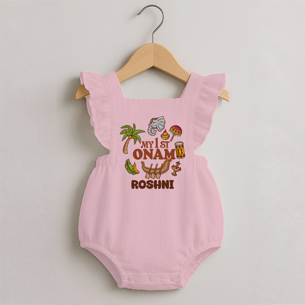 My First Onam Kerala Festival Icons Romper Frock - BABY PINK - 0 - 3 Months Old (Chest 19")