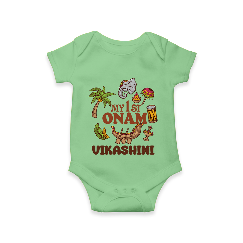 My First Onam Traditional Romper / Onesie | Custom Romper / Onesie for Celebrating Onam - GREEN - New Born (Chest 14")