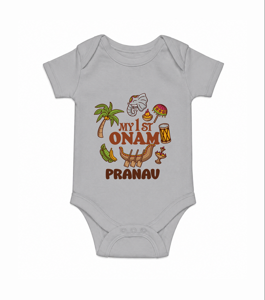My First Onam Kerala Festival Icons Romper - GREY - New Born (Chest 14")