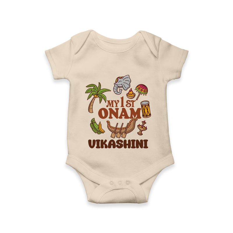 My First Onam Traditional Romper / Onesie | Custom Romper / Onesie for Celebrating Onam - IVORY - New Born (Chest 14")