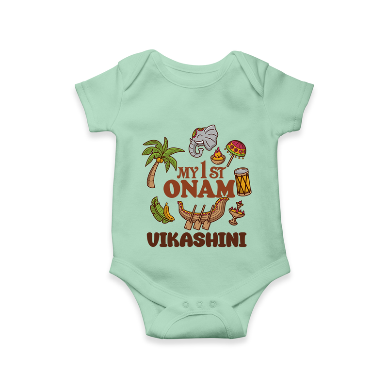 My First Onam Traditional Romper / Onesie | Custom Romper / Onesie for Celebrating Onam - MINT GREEN - New Born (Chest 14")