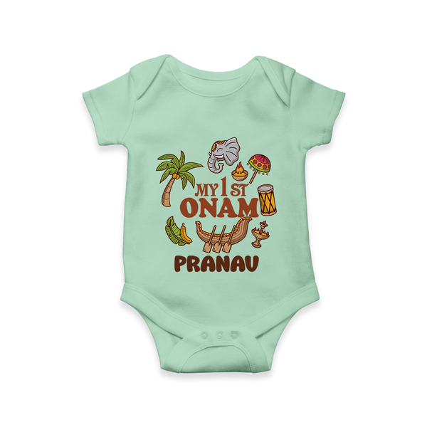 My First Onam Kerala Festival Icons Romper - MINT GREEN - New Born (Chest 14")
