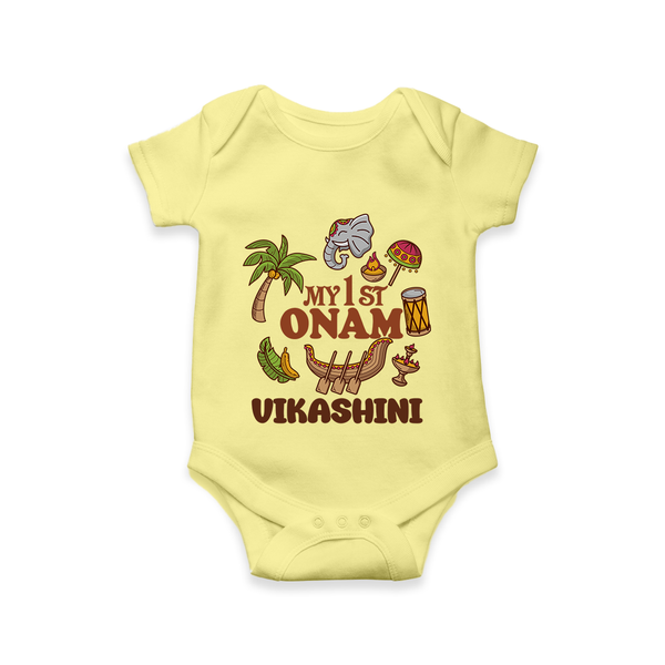 My First Onam Traditional Romper / Onesie | Custom Romper / Onesie for Celebrating Onam - PASTEL YELLOW - New Born (Chest 14")