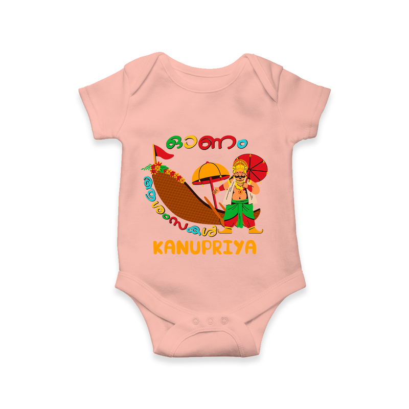 Onam Ashamsakal - Customised Cute Onesies for kids - PEACH - 0-3Month Old (Chest 16")