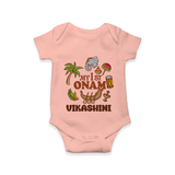 My First Onam Traditional Romper / Onesie | Custom Romper / Onesie for Celebrating Onam - PEACH - New Born (Chest 14")