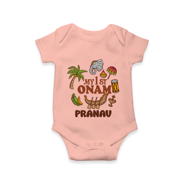 My First Onam Kerala Festival Icons Romper - PEACH - New Born (Chest 14")