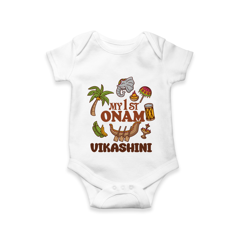 My First Onam Traditional Romper / Onesie | Custom Romper / Onesie for Celebrating Onam - WHITE - New Born (Chest 14")