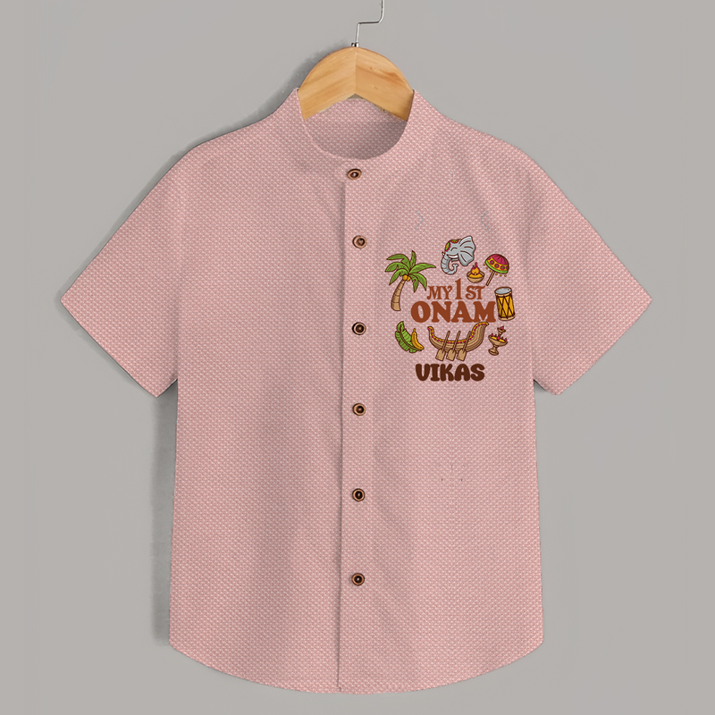 My First Onam Traditional Shirt | Custom Shirt for Celebrating Onam - PEACH - 0 - 6 Months Old (Chest 23")