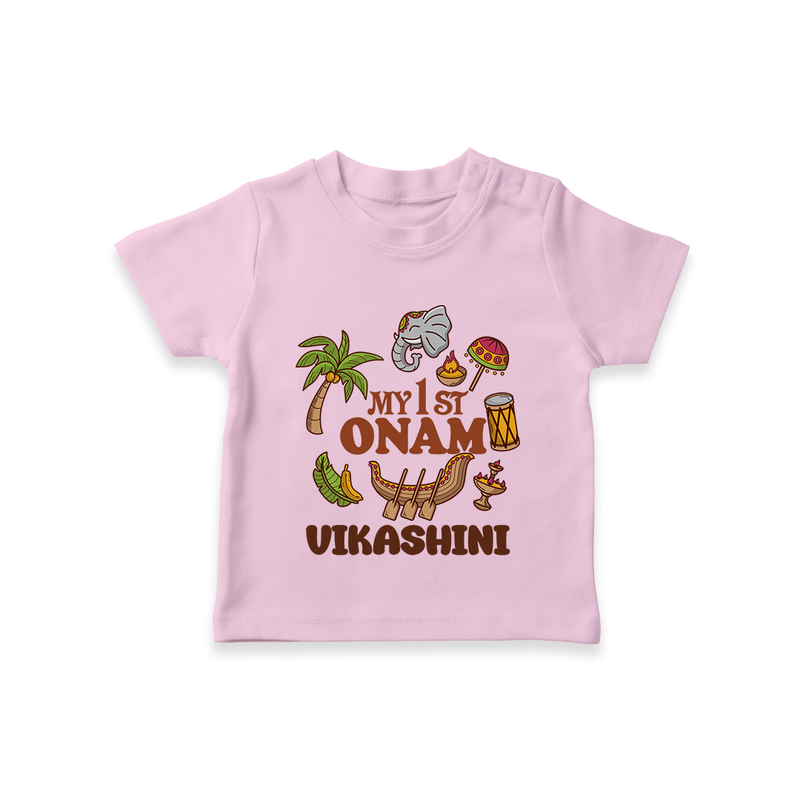 My First Onam Traditional T-Shirt | Custom T-Shirt for Celebrating Onam - BABY PINK - 0-5 Months Old (Chest 17")