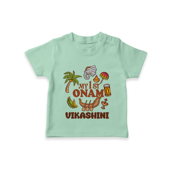 My First Onam Traditional T-Shirt | Custom T-Shirt for Celebrating Onam - MINT GREEN - 0-5 Months Old (Chest 17")