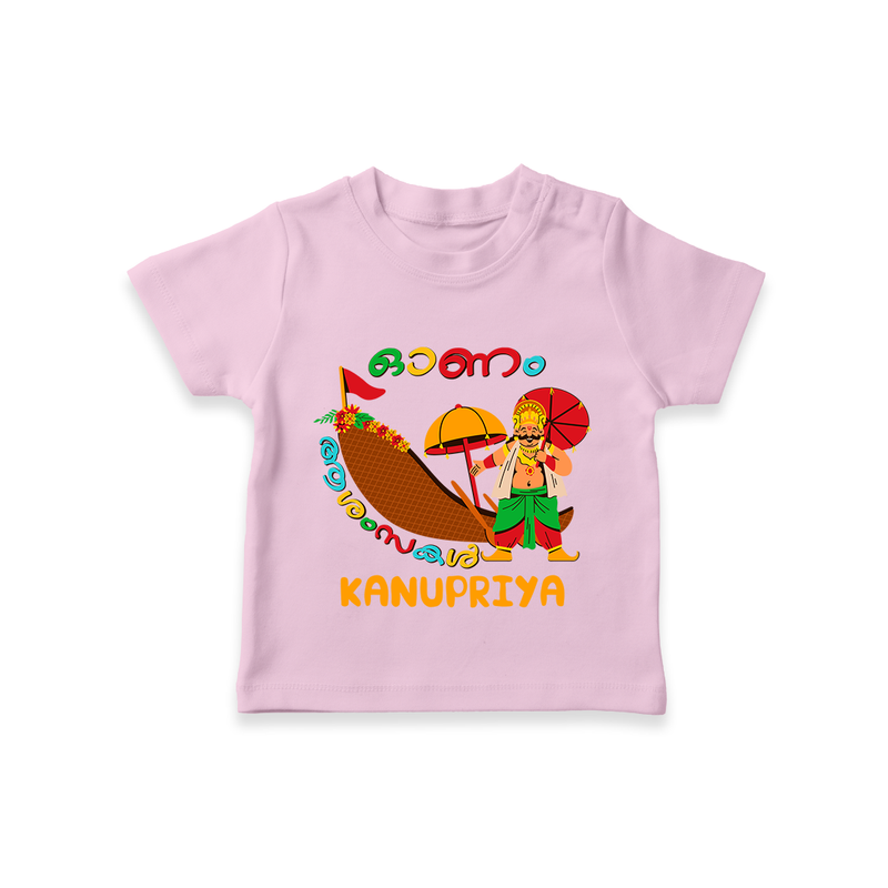 Onam Ashamsakal - Customised Cute T-Shirt for kids - PINK - 0-5Month Old (Chest 17")