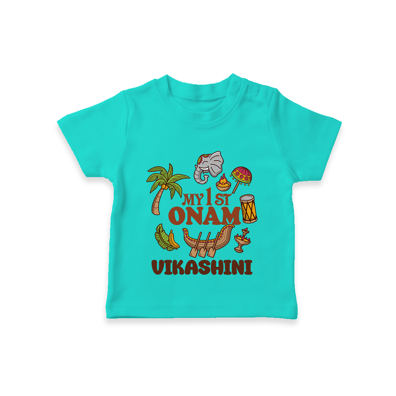 My First Onam Traditional T-Shirt | Custom T-Shirt for Celebrating Onam - TEAL - 0-5 Months Old (Chest 17")