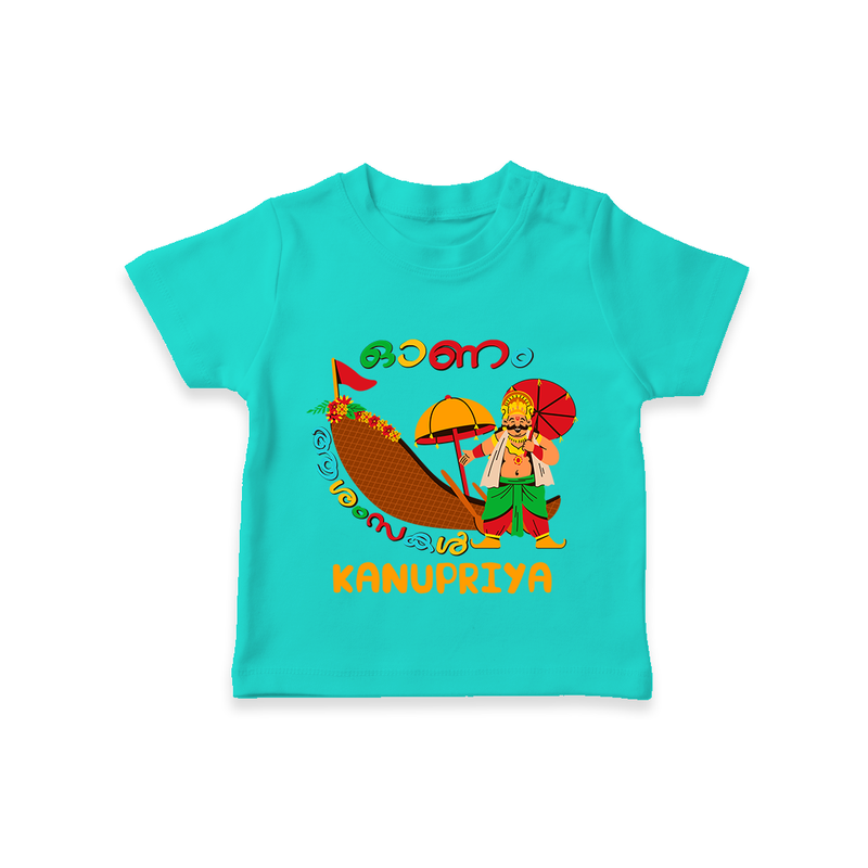 Onam Ashamsakal - Customised Cute T-Shirt for kids - TEAL - 0-5Month Old (Chest 17")