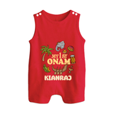 My First Onam Kerala Festival Icons Button Romper - RED - New Born (Chest 18")