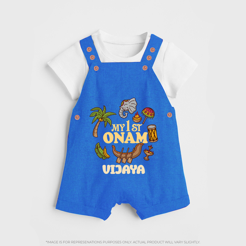 My First Onam Traditional Dungaree Set | Custom Dungaree Set for Celebrating Onam - COBALT BLUE - 0 - 5 Months Old (Chest 18")
