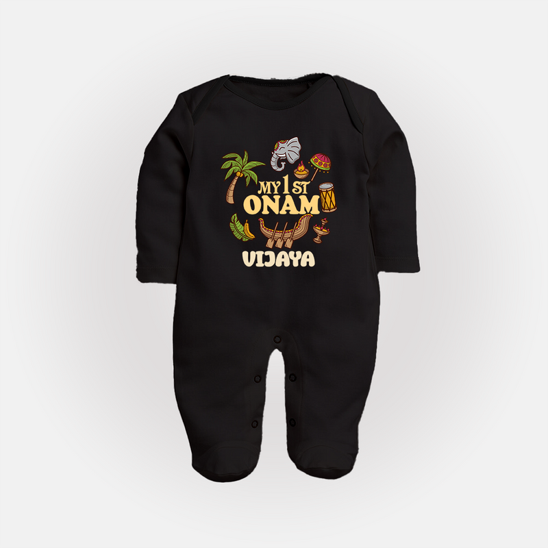 My First Onam Traditional Sleep Suit | Custom Sleep Suit for Celebrating Onam - BLACK - New Born (Chest 7.5")