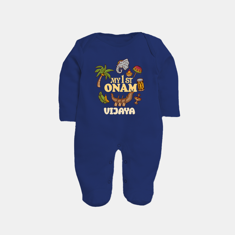 My First Onam Traditional Sleep Suit | Custom Sleep Suit for Celebrating Onam - NAVY BLUE - New Born (Chest 7.5")