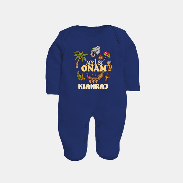 My First Onam Kerala Festival Icons Full Body Suit - NAVY BLUE - New Born (Chest 7.5")