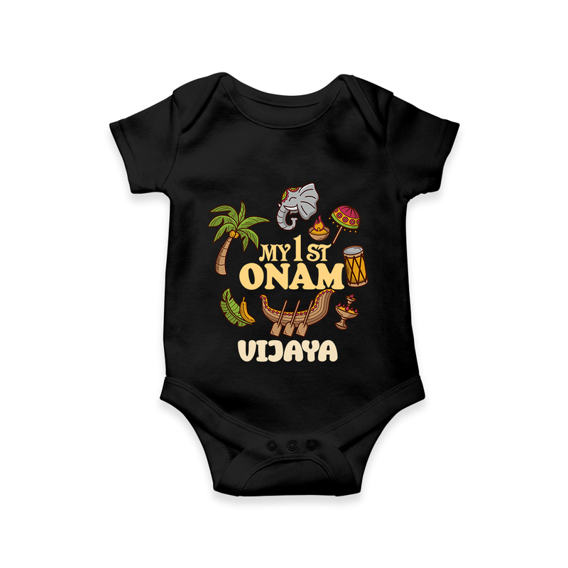 My First Onam Traditional Romper / Onesie | Custom Romper / Onesie for Celebrating Onam - BLACK - New Born (Chest 14")