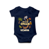 My First Onam Traditional Romper / Onesie | Custom Romper / Onesie for Celebrating Onam - NAVY BLUE - New Born (Chest 14")