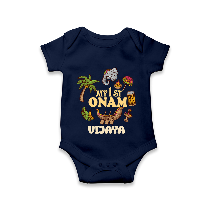 My First Onam Traditional Romper / Onesie | Custom Romper / Onesie for Celebrating Onam - NAVY BLUE - New Born (Chest 14")