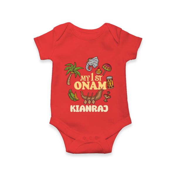 My First Onam Kerala Festival Icons Romper - RED - New Born (Chest 14")