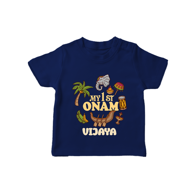 My First Onam Traditional T-Shirt | Custom T-Shirt for Celebrating Onam - NAVY BLUE - 0-5 Months Old (Chest 17")