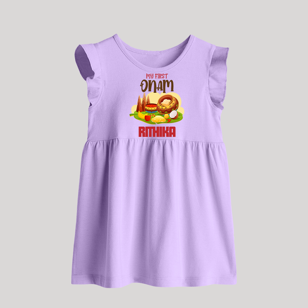 My First Onam Personalized Baby Frock | Custom Baby Frock to Celebrate Your Baby's First Onam - LILAC - 0 - 3 Months Old (Chest 17")