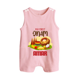 My First Onam Sadhya Feast Button Romper - BABY PINK - New Born (Chest 18")