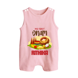 My First Onam Personalized Romper Suit / Sleeveless Romper | Custom Romper Suit / Sleeveless Romper to Celebrate Your Baby's First Onam - BABY PINK - 0 - 5 Months Old (Chest 18")