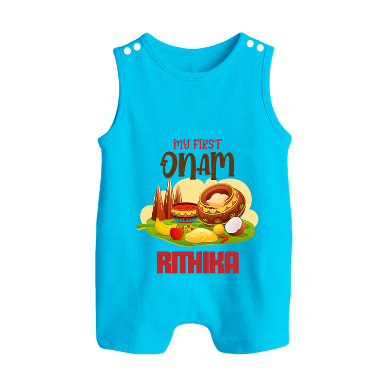 My First Onam Personalized Romper Suit / Sleeveless Romper | Custom Romper Suit / Sleeveless Romper to Celebrate Your Baby's First Onam - SKY BLUE - 0 - 5 Months Old (Chest 18")