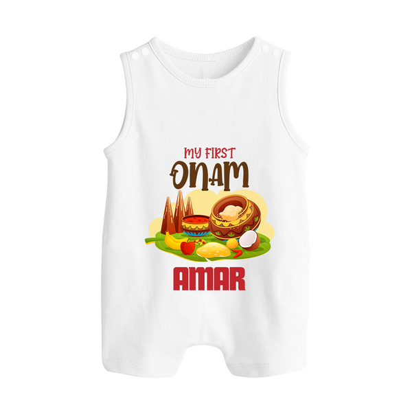 My First Onam Sadhya Feast Button Romper - WHITE - New Born (Chest 18")