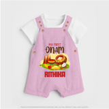 My First Onam Personalized Dungaree Set | Custom Dungaree Set to Celebrate Your Baby's First Onam - BABY PINK - 0 - 5 Months Old (Chest 18")