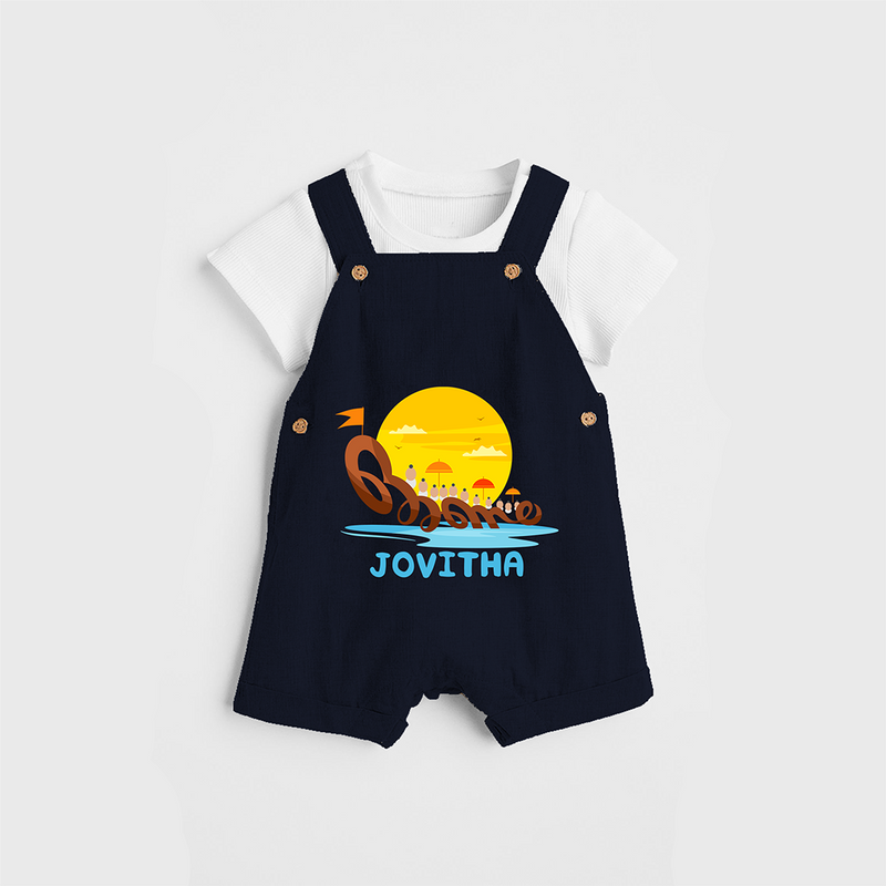 Onam - Customised Dungaree for kids - NAVY BLUE - 0 - 5 Months Old (Chest 18")