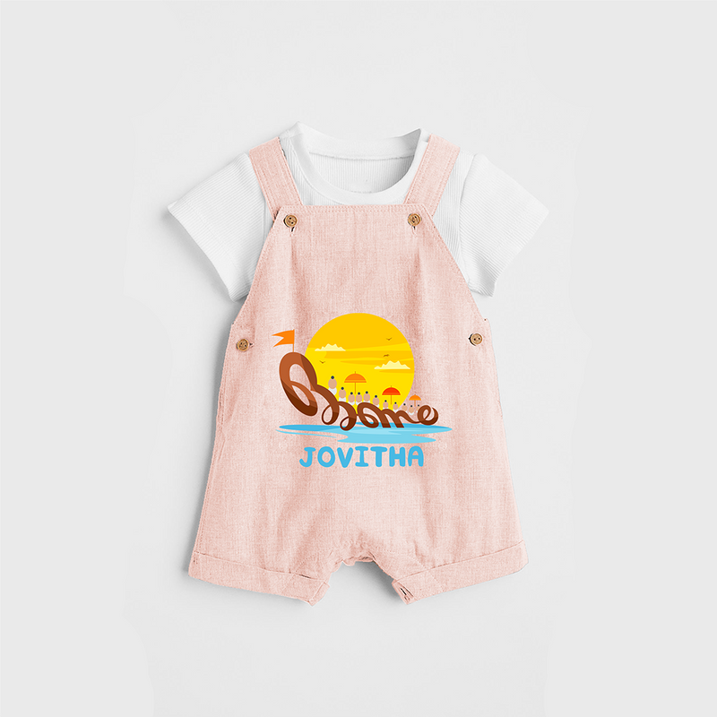 Onam - Customised Dungaree for kids - PEACH - 0 - 5 Months Old (Chest 18")