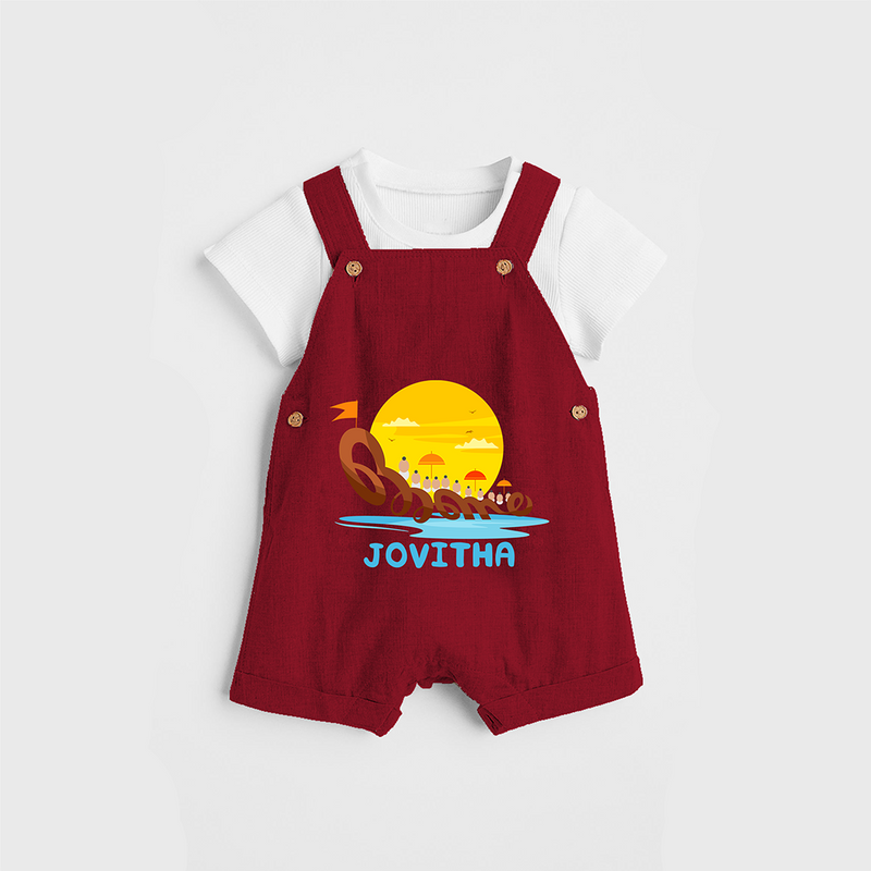 Onam - Customised Dungaree for kids - RED - 0 - 5 Months Old (Chest 18")