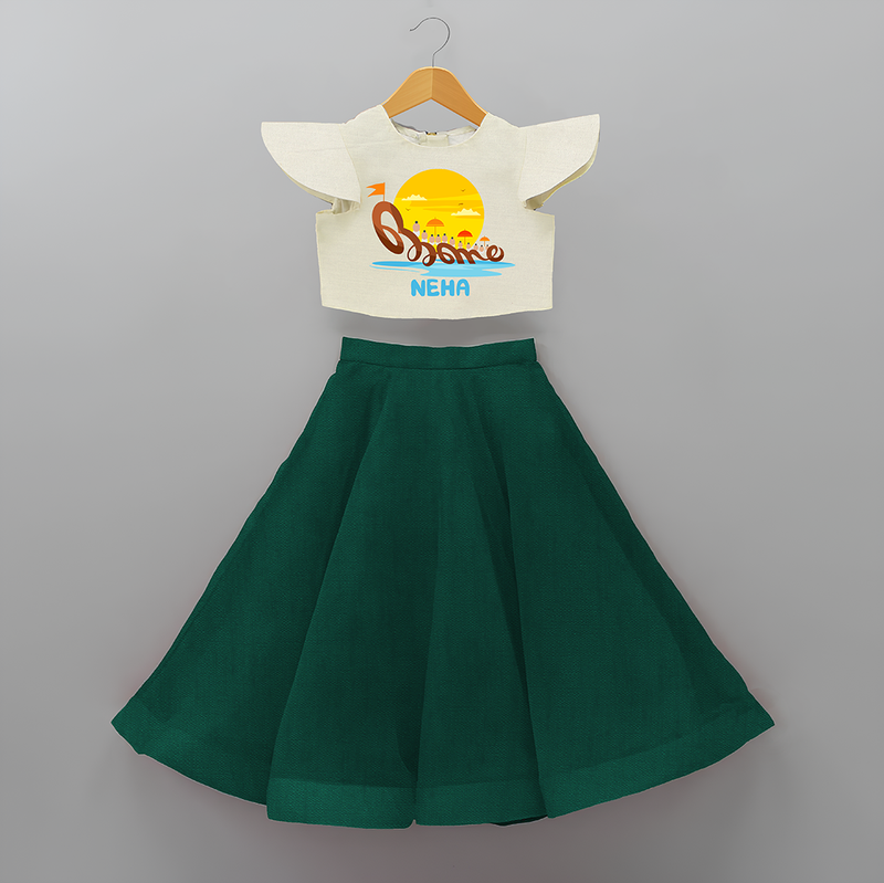 Onam - Customised Crop Top and Skirt for kids - BOTTLE GREEN - 0-6 Month Old (Chest 20") (Frock Waist 20")