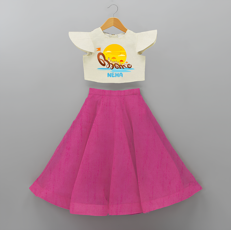 Onam - Customised Crop Top and Skirt for kids - FUSCHIA - 0-6 Month Old (Chest 20") (Frock Waist 20")