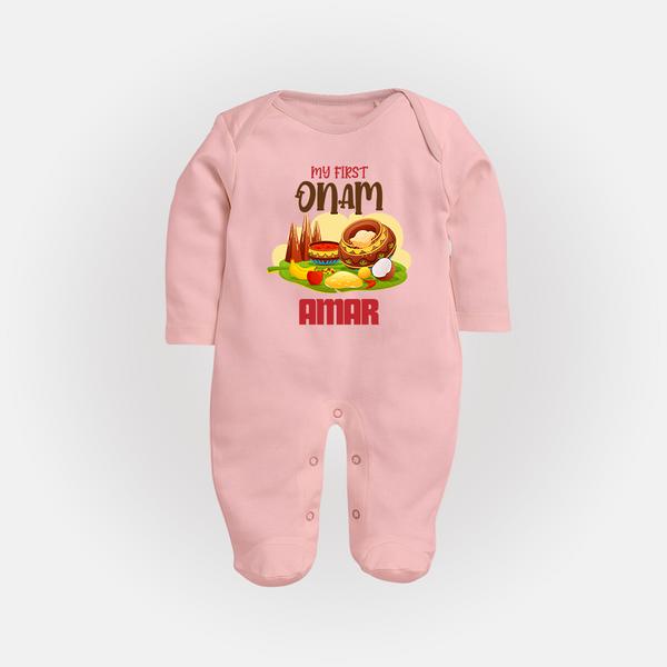 My First Onam Sadhya Feast Full Body Suit - BABY PINK - New Born (Chest 7.5")