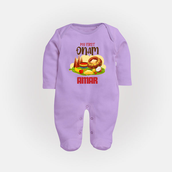 My First Onam Sadhya Feast Full Body Suit - LILAC - New Born (Chest 7.5")