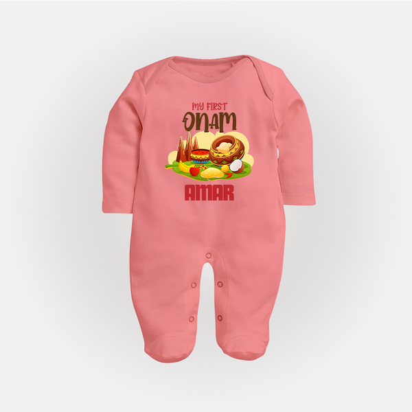 My First Onam Sadhya Feast Full Body Suit - PEACH - New Born (Chest 7.5")